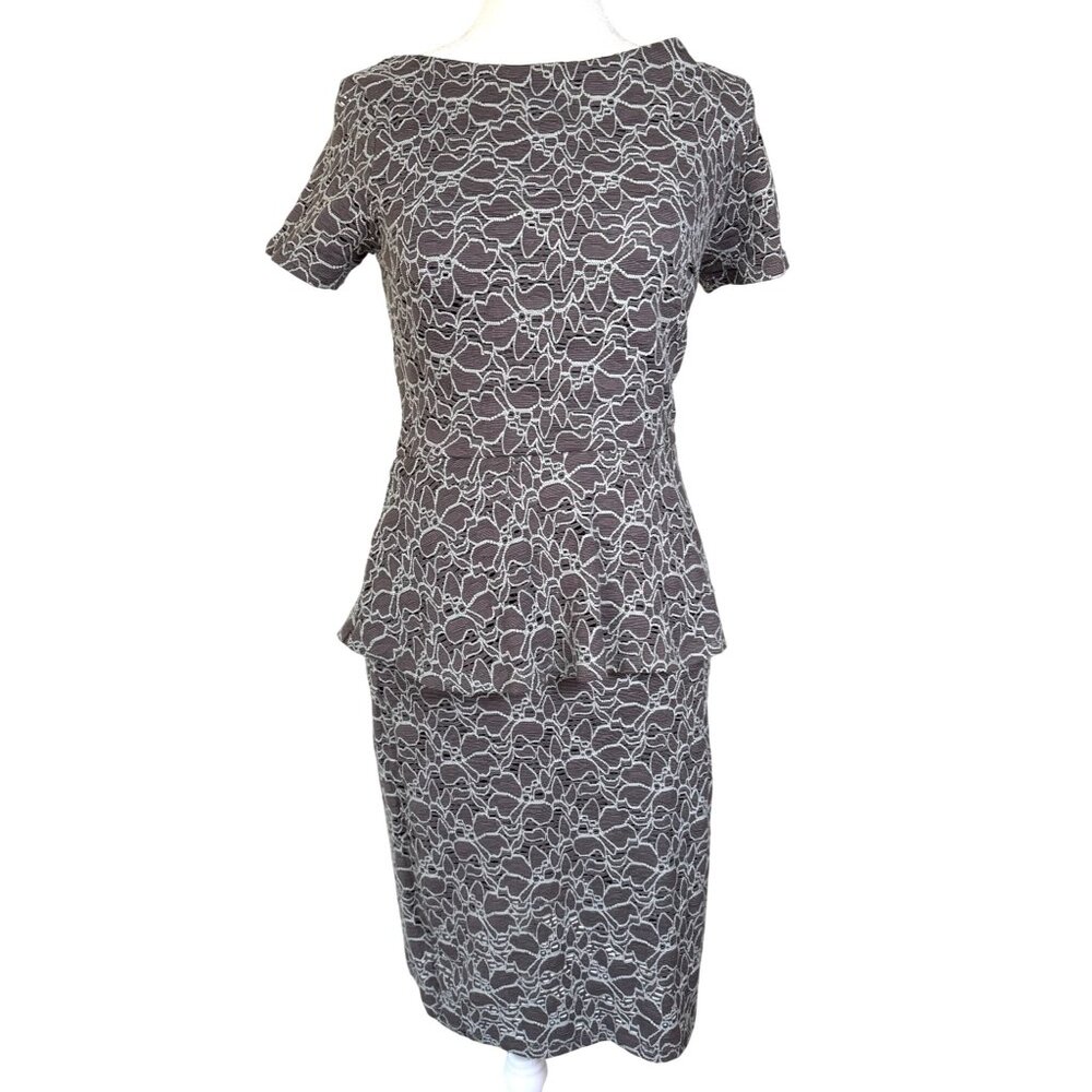 Velvet Graham & Spencer Size Medium Dress Gray Turq Sheath Peplum Stretch Fitted